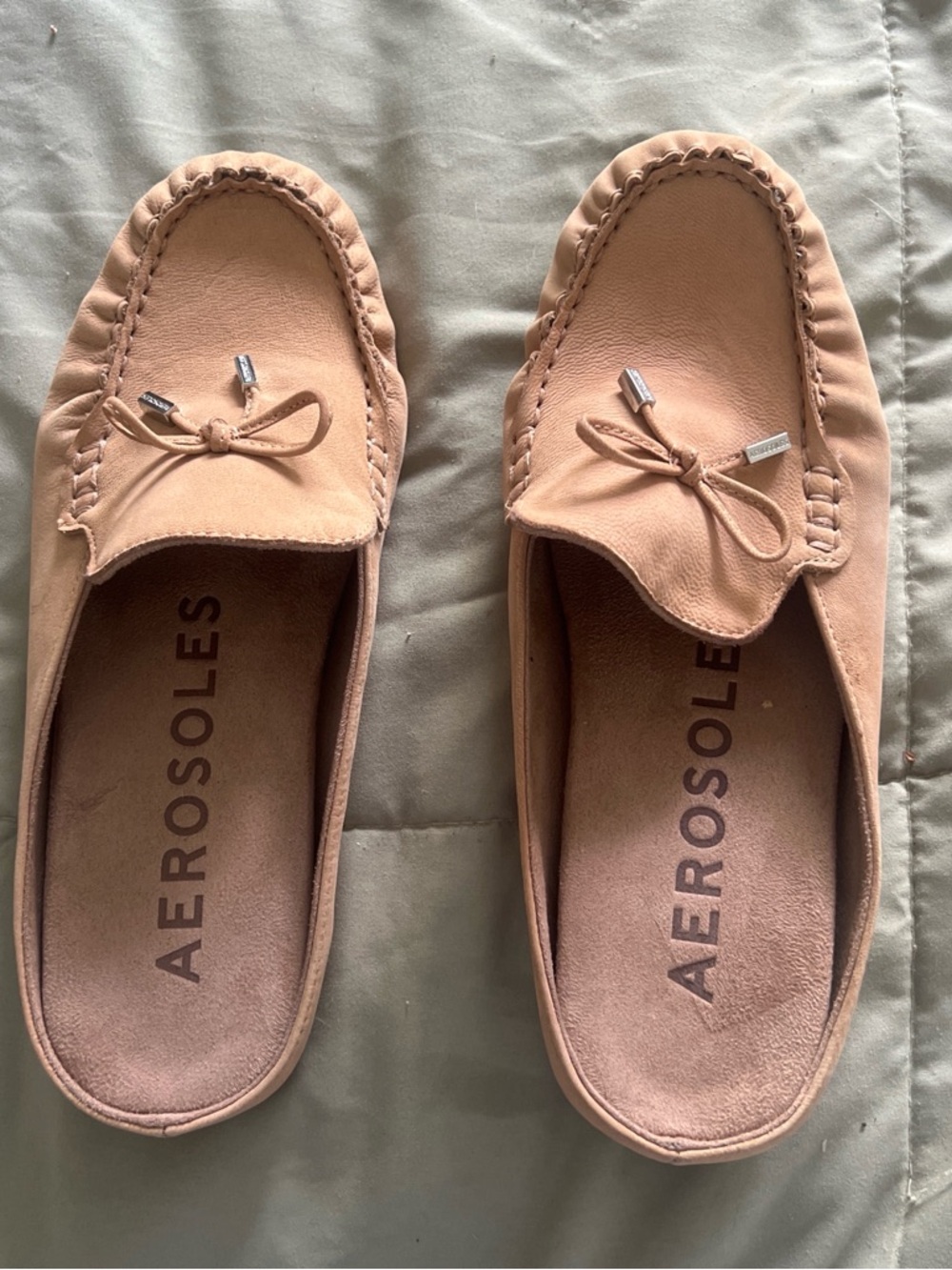 AEROSOLES Blush Pink Bow Moccasin Slip-Ons